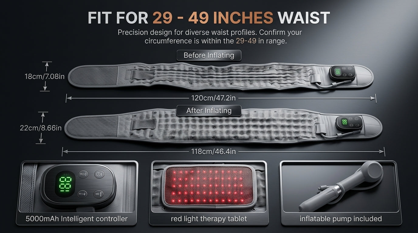 Zareth™ MASSAGE BELT PREMIUM 4-IN-1 Massage,Vibratoin, Infintable, Hot compress.