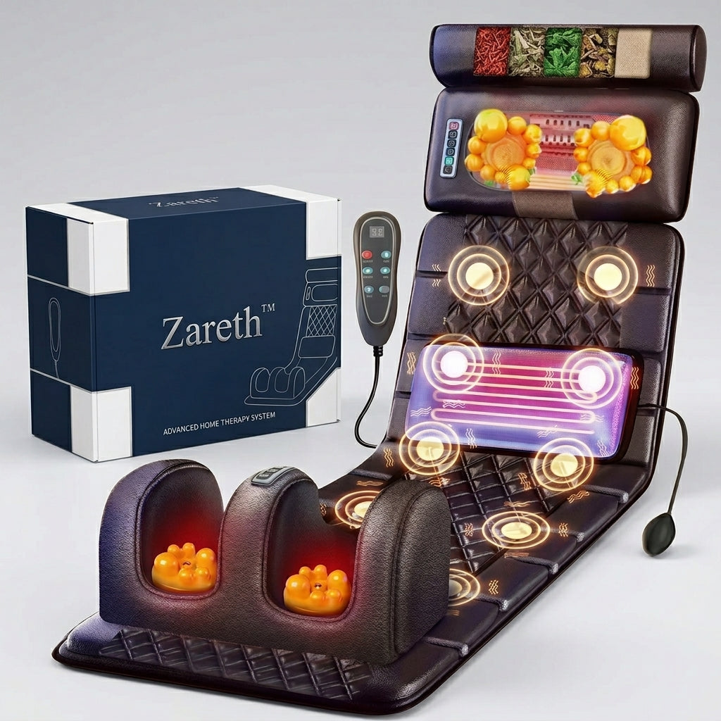 Zareth™ | BODY MASSAGER Leather Heated Massage Cushion – Full Body Relaxation Mat