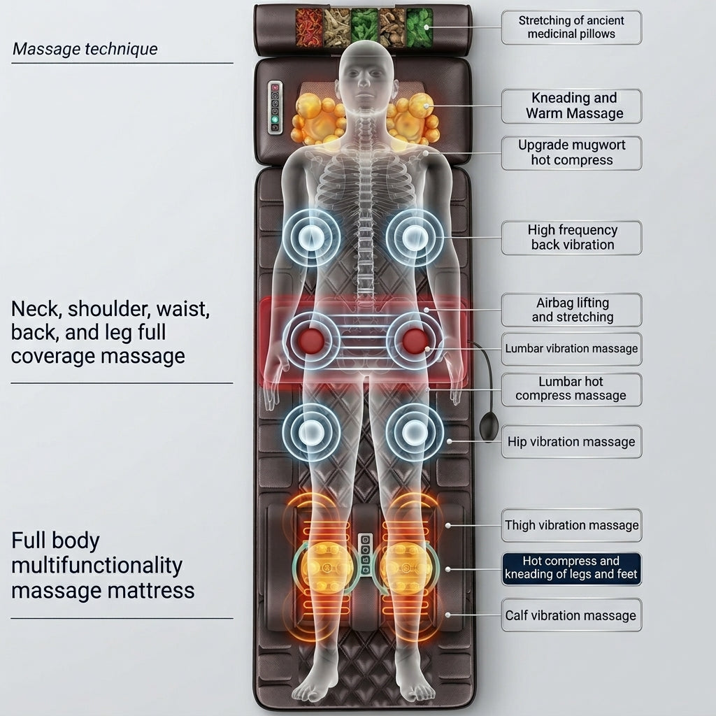 Zareth™ | BODY MASSAGER Leather Heated Massage Cushion – Full Body Relaxation Mat