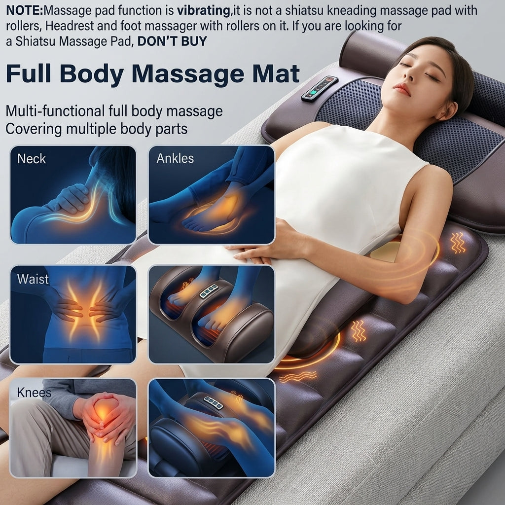 Zareth™ | BODY MASSAGER Leather Heated Massage Cushion – Full Body Relaxation Mat