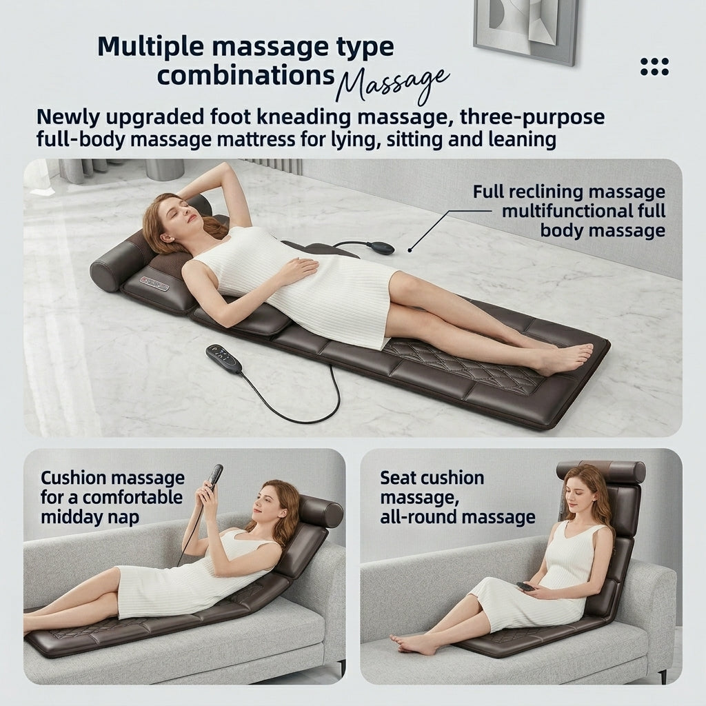 Zareth™ | BODY MASSAGER Leather Heated Massage Cushion – Full Body Relaxation Mat