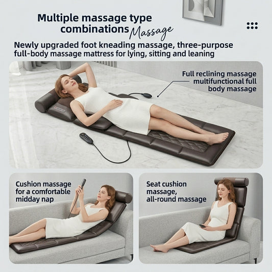 Zareth™ | BODY MASSAGER Leather Heated Massage Cushion – Full Body Relaxation Mat