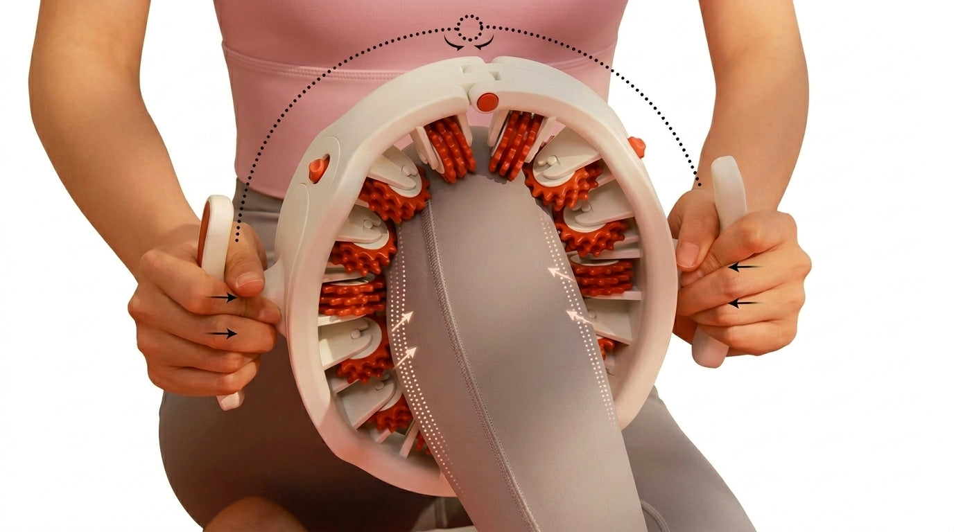 Zareth™ LEG MASSAGER Anti Cellulite with 14 Soft Rubber Rollers for Body Arms Waist Abdominal Muscle Slimming Relaxation