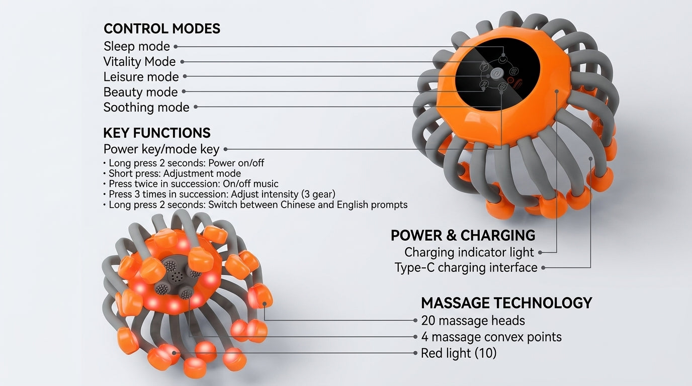 Zareth™ | HEAD MASSAGER 20-Scalp with Red Light Therapy