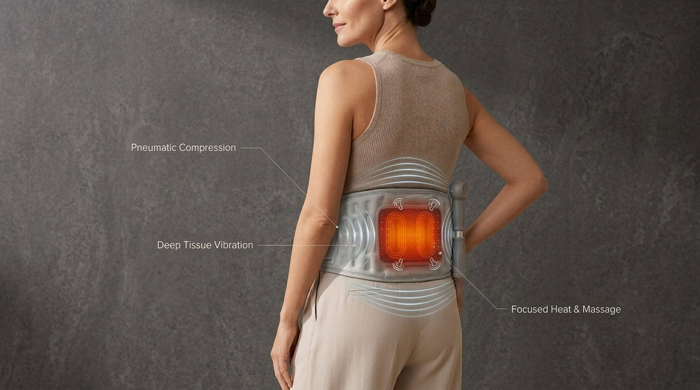 Zareth™ MASSAGE BELT PREMIUM 4-IN-1 Massage,Vibratoin, Infintable, Hot compress.
